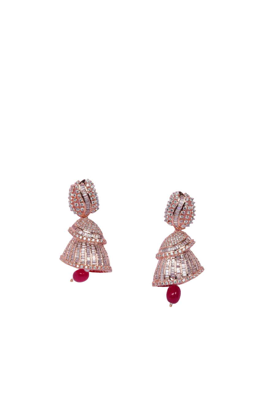 Namokriti Glam Jhumka Earrings – Rose Gold Plated Partywear Collection for Women